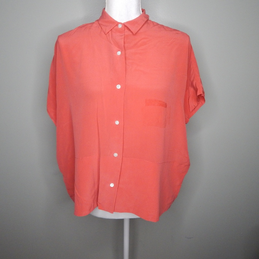 everlane women silk shirt sz 0 dark orange